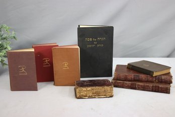 Group Lot Of 8 Vintage Leather-bound Books, Including Selections From 'the Modern Library' And Hebrew Texts