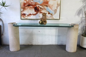 Karl Springer Style Sandstone Side Console Table