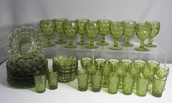 Set Of Imperial Glass Provincial Green  Goblet,plates,bowls, Glasses