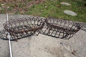 Pair Of Curlicue Wrought Iron Basket Planters