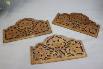 Group Lot Of 3 Vintage Wooden Leaf Cutout Wall Hangings