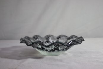 Sydenstricker Black  Lace Doily Wavy  Plate Fused Glass