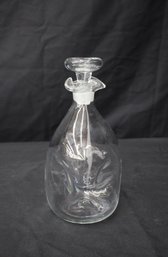 Crystal Art Deco Decanter With Pinched In Sides, Etched Bottle Neck, Round Top