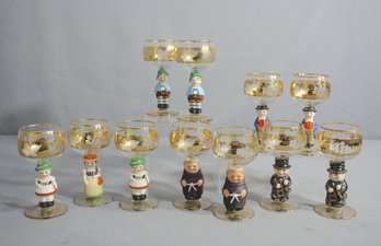 Captivating Set Of 12 German Rhine Wine Glasses With Figural Stems