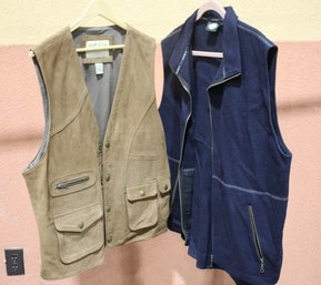 Rack B - Orvis Snap Button Suede Leather Vest Men &  Swanndri  Wool Zip Up Vest