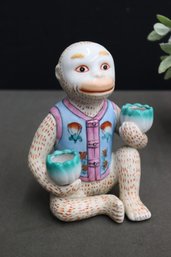 Vintage Japonaiserie  Monkey Holding Lotus Bowls Figurine, Bowls For Taper Candles