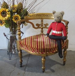 Red And Gold Striped Louis XV Style Corner Chair