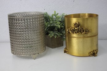 Vintage Embossed Gold Tone And Reticulated Silver Tone Waste Bibs, One Is Missting Insert