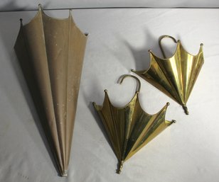 Set Of Three Vintage Brass Umbrella Wall Sconces