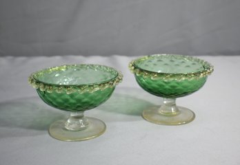 A Pair Of Vintage Marano Green Glass Compotes