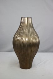 Gold-tone Striped And Ribbed Decorative Vase