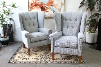 Pair Of Mitchell Gold & Bob Williams Houndstooth Upholstered Armchairs