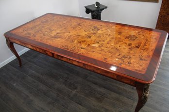 Impressive Louis XV Style Inlaid Marquetry And Ormolu Dining Table With 2  Leaves