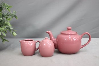 Old Amsterdam Porcelain Works Sierra Rose Tea Set - 3 Cup Teapot With Creamer & Sugar