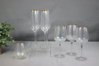 Grouping Of Iridescent Wine And Champagne Glasses