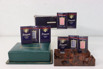 Group Lot Of Vintage Aristocrat Playing Cards And Two Vintage Playing Card Tray Caddies