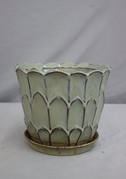Green Ceramic Artichoke Planter With Saucer