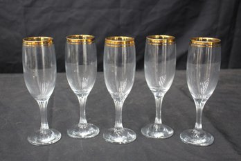 'Buckingham' Wine/Champagne Goblets With Double 24k Gold Rim And Ribbed Stem