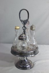 Antique Wilcox Silver Plated Etched Cruet And Shaker Set
