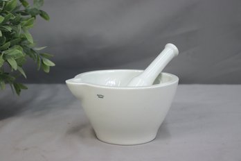 Vintage French Pillivuyt Thick Porcelain Mortar With Pestle