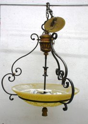 Vintage Iron And Glass Hanging Light Fixture