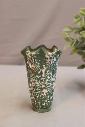 Vintage MCM Mottled Green And White Textured Quash Blossom Vase