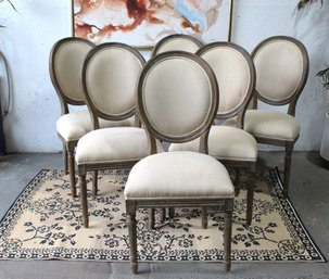 Set Of Six Vintage French Upholstered Fabric Dining Side Chairs