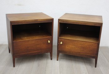 Pair Of Mid-Century Modern Walnut And Laminate Single-Door Night Stands