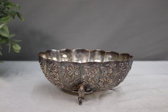 Vintage Ornate Silverplate Bowl With Tripod Base Of Three Putti