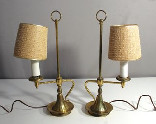 Vintage Brass Double-Swing Arm Table Lamps (Pair)