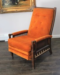 Orange Rust Velvet Midcentury Cane Sided Recliner