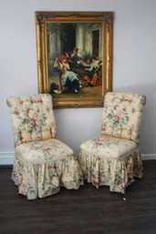 A Pair Of Tufted And Skirted Occasional Chairs