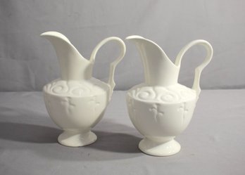 Pair Of Vintage Royal Crown Czechoslovakia White Porcelain Pitchers
