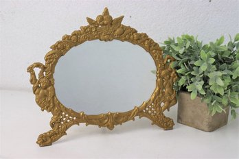 Gold-painted Cast Iron Cherub Oval Vanity Mirror
