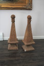 A Pair Of Rustic  Obelisk   Plaster  Chip To One As Seen In Photos