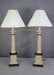 A Pair Of Neoclassical Trompe L'Oeil Wood Column Lamps