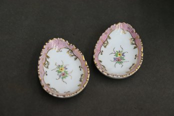 Two Gold Rim And Enamel Flower Egg Shaped Pin Trays