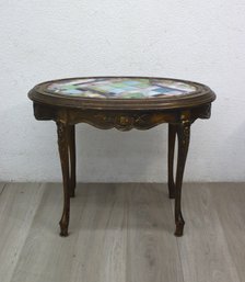 Vintage Oval Side Table With Slag Glass Mosaic Top