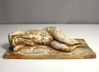 Vintage Reclining Female Nude Sculpture In Plaster  16' X 7'