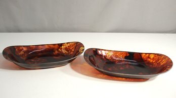 Pair Of Oval Acrylic Serving Tray In Faux Tortoiseshell  10.5' X 7.5'