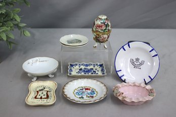 Group Lot Of Vintage Commemorative & Souvenir Pottery & Floral Porcelain Footed Egg