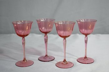 Set Of 4 Amythyst Depression Glass Wine Goblets