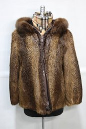 Hooded Fur Jacket -M/L Size)