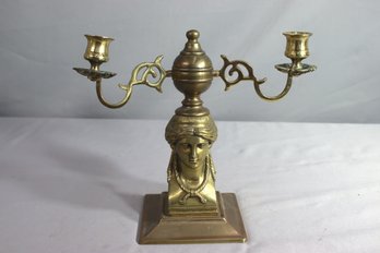 Vintage Minerva Bust Two Candle Brass  Candelabra