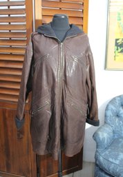 Vintage  Rene Lezard Hooded Leather Coat- Size 8