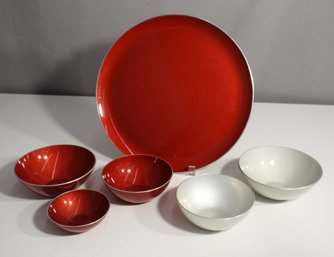 Set Of Aluminum Serving Ware- Red And White