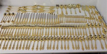 Huge Group Lot Of Georgian House Gold-tone Flatware And Serving Pieces