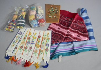 Group Lot -handmade Worry Dolls With 2 Colourful Scarfs, Book Marks