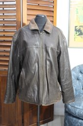 Vintage 90s Weatherproof Brown Worn In Lined Leather Moto Flight Jacket Size L