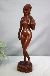 Hand Carved Indonesian Kowo Fruitwood Standing Female Nude Statuette